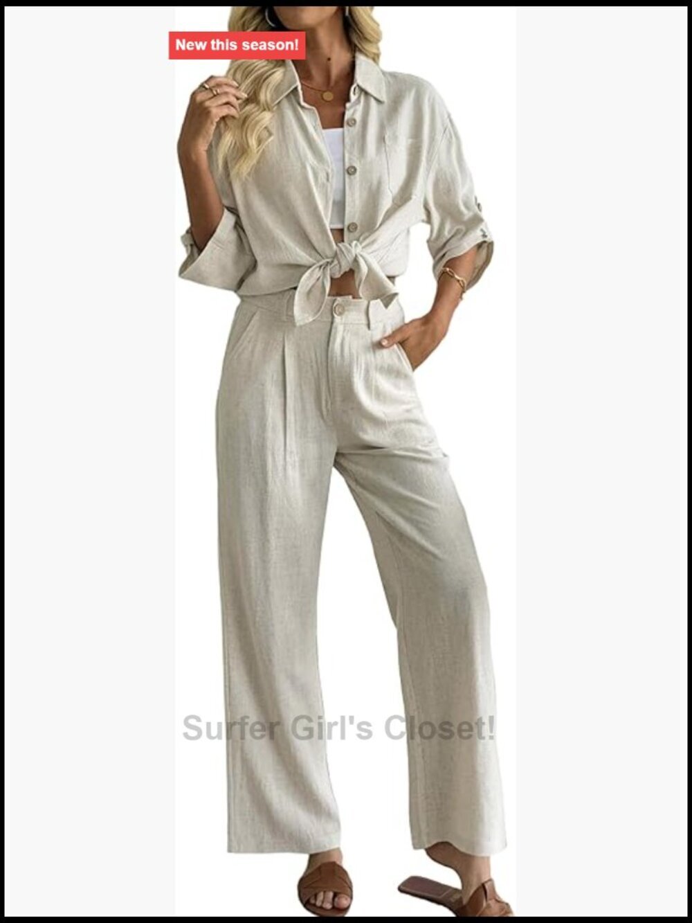 Women's Linen Blend 2 Piece Outfit Button Down Shirt Wide Leg Pants Set Vacation